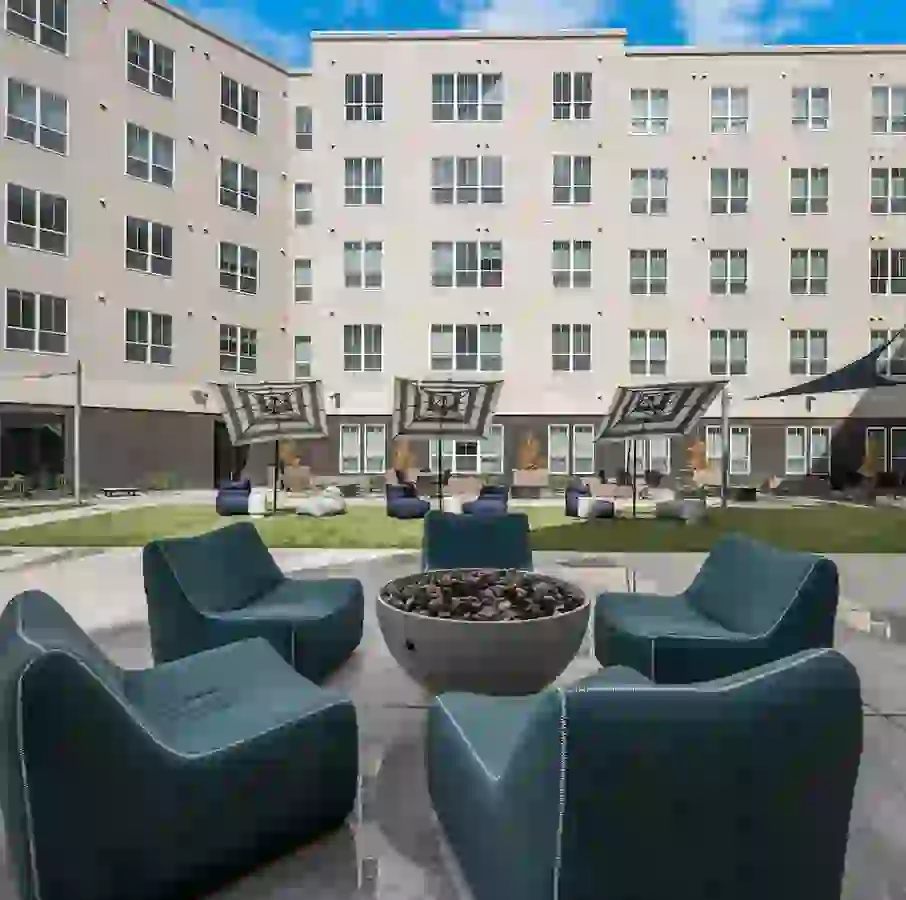 Grab some friends for cornhole or gather around the fire pits.
