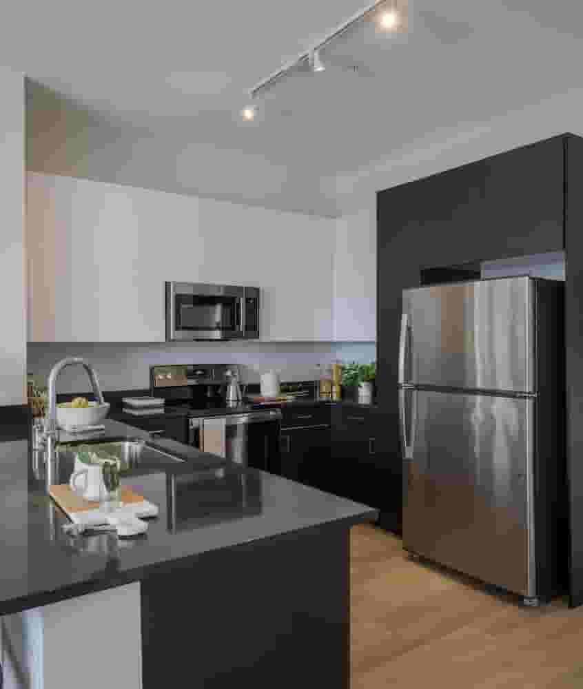 High-end kitchens featuring stainless steel appliances