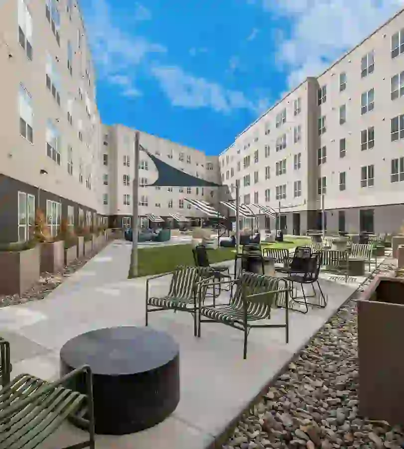 Outdoor courtyard with lounge and spa